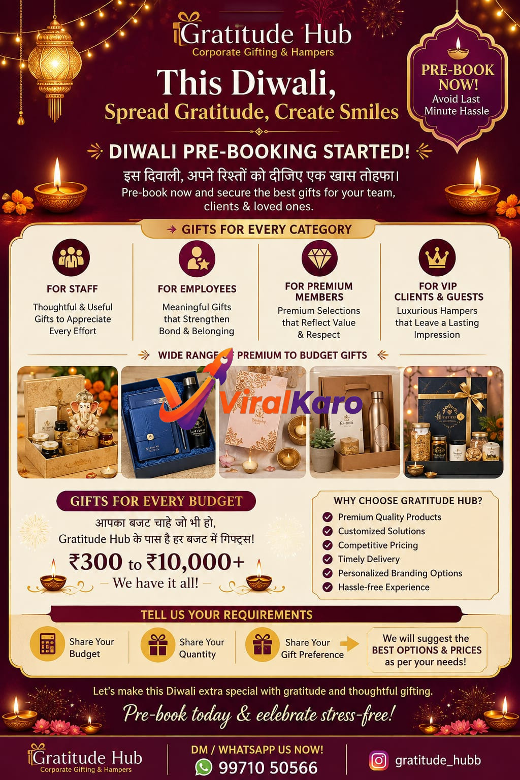 Gratitude Hub Diwali corporate gift hampers featuring premium dry fruits, decorative diyas, and personalized stationery sets for employees and clients.