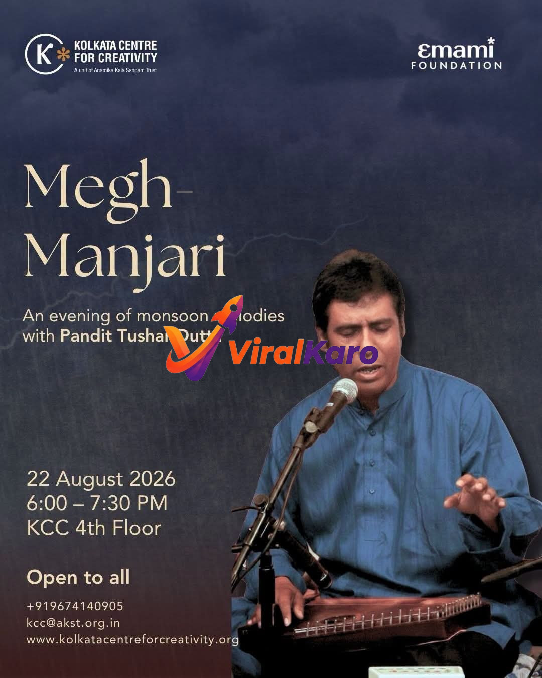 Pandit Tushar Dutta performing classical Indian music on a harmonium for the Megh-Manjari event at Kolkata Centre for Creativity.