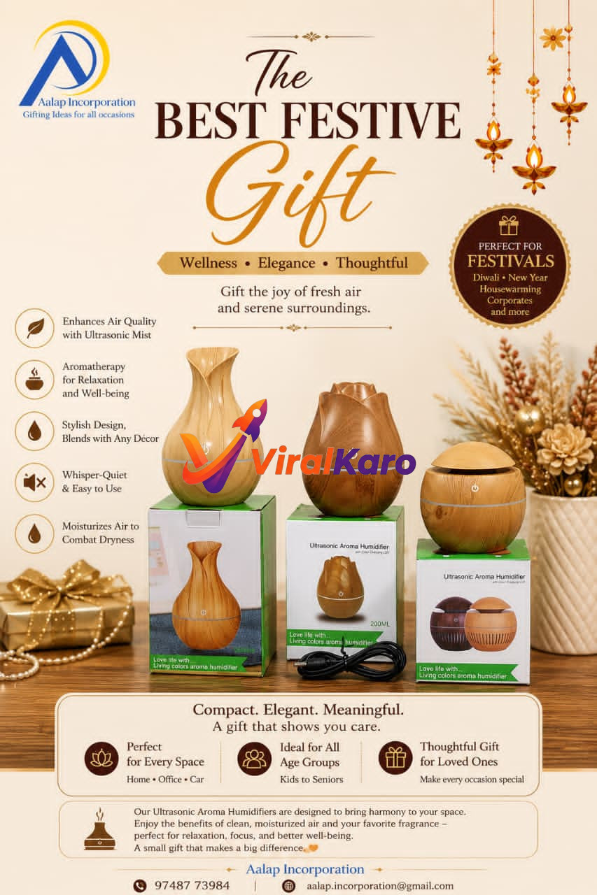 Selection of wooden design ultrasonic aroma humidifiers with gift boxes from Aalap Incorporation, displayed as festive gifting options.