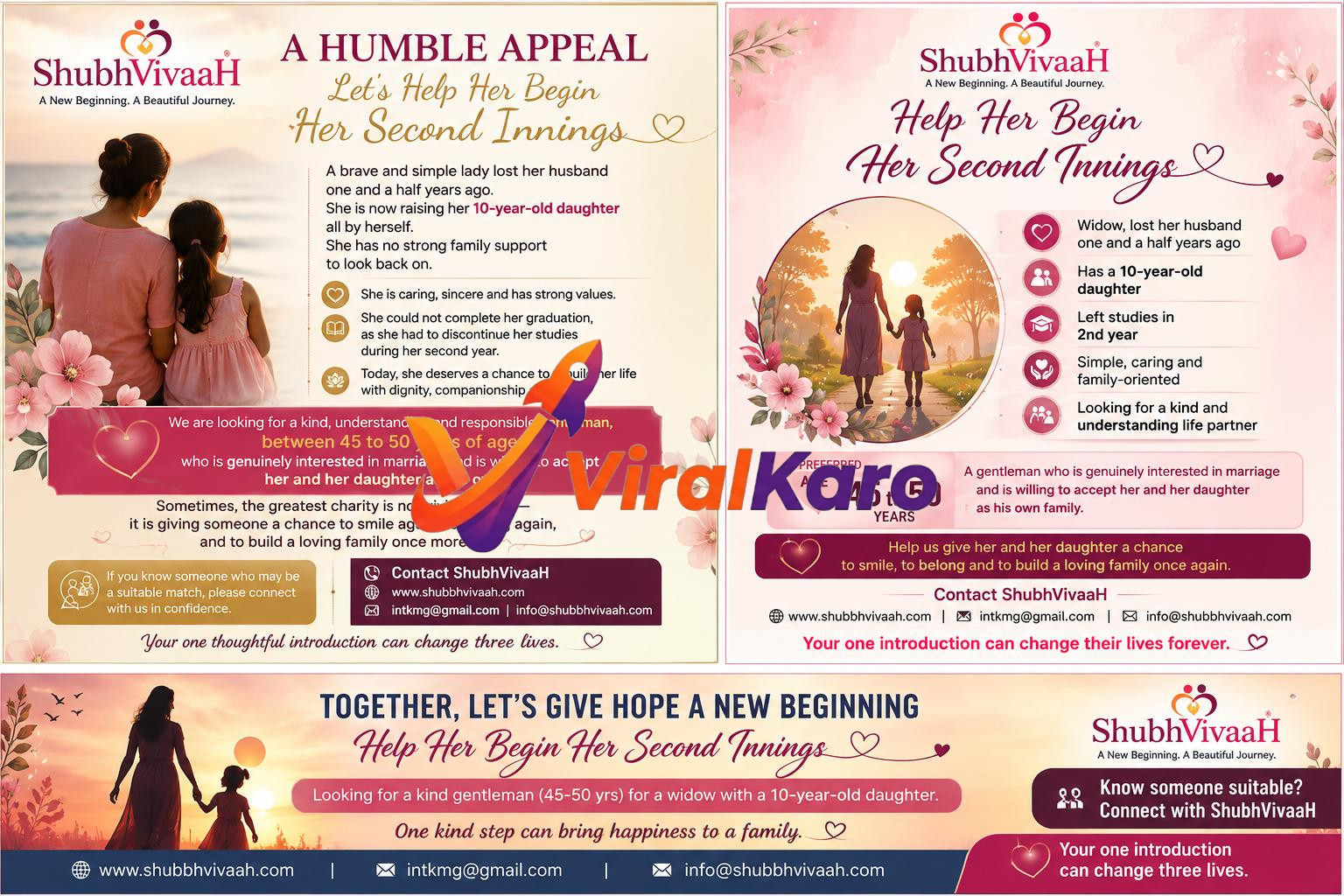 Digital poster by ShubhVivaaH for matchmaking services helping a widowed mother and her daughter find a new family life.