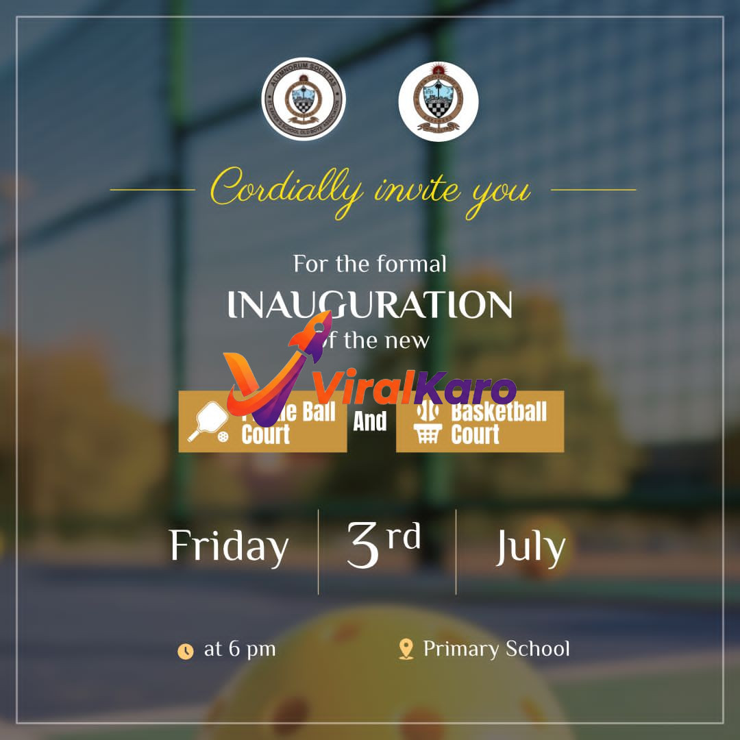 Digital invitation for the inauguration of new Pickleball and Basketball courts at St. Xavier's School, taking place on July 3rd at 6 PM.