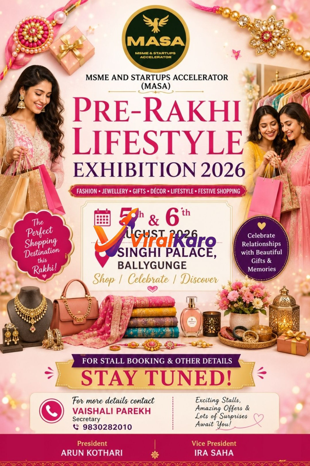 Promotional poster for the Pre-Rakhi Lifestyle Exhibition 2026 featuring fashion, jewellery, and festive gift items, held at Singhi Palace, Ballygunge.