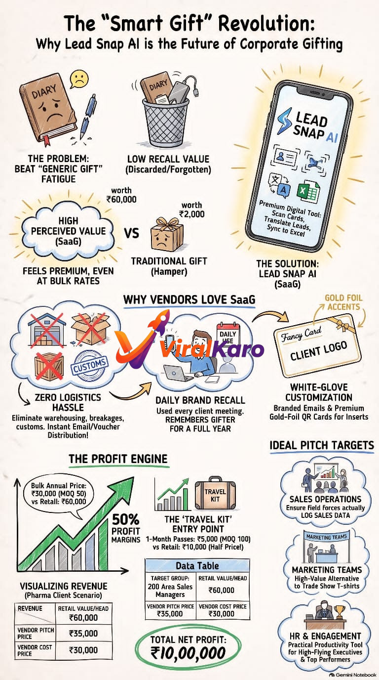 An infographic titled The Smart Gift Revolution showing how Lead Snap AI outperforms traditional corporate gift hampers by providing high brand recall, zero logistics, and premium customization.