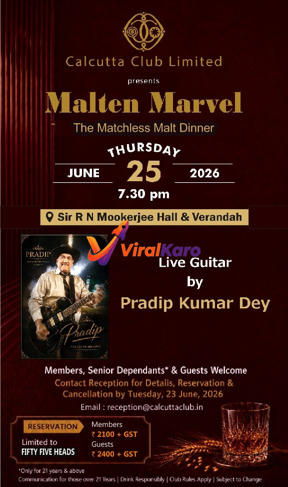 Event poster for Malten Marvel at Calcutta Club featuring a guitarist and event details including date, time, and venue.