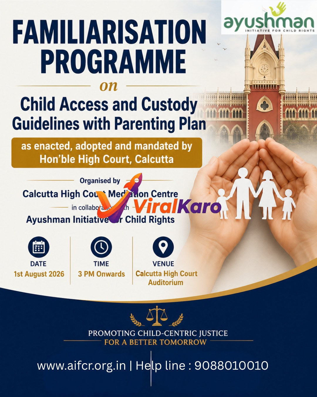 Flyer for a Familiarisation Programme on Child Access and Custody Guidelines hosted by the Calcutta High Court Mediation Centre.