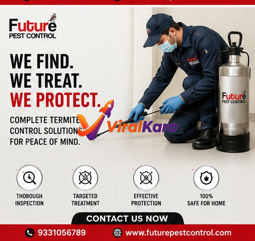 A professional pest control technician wearing protective gear and a mask, performing termite treatment with specialized spray equipment in a clean home environment.